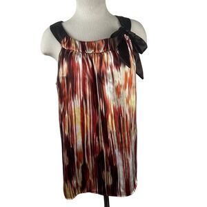 AB Studio Multicolor Satin Tank Blouse with Shoulder Bow – Chic &‎ Vibrant Flowy